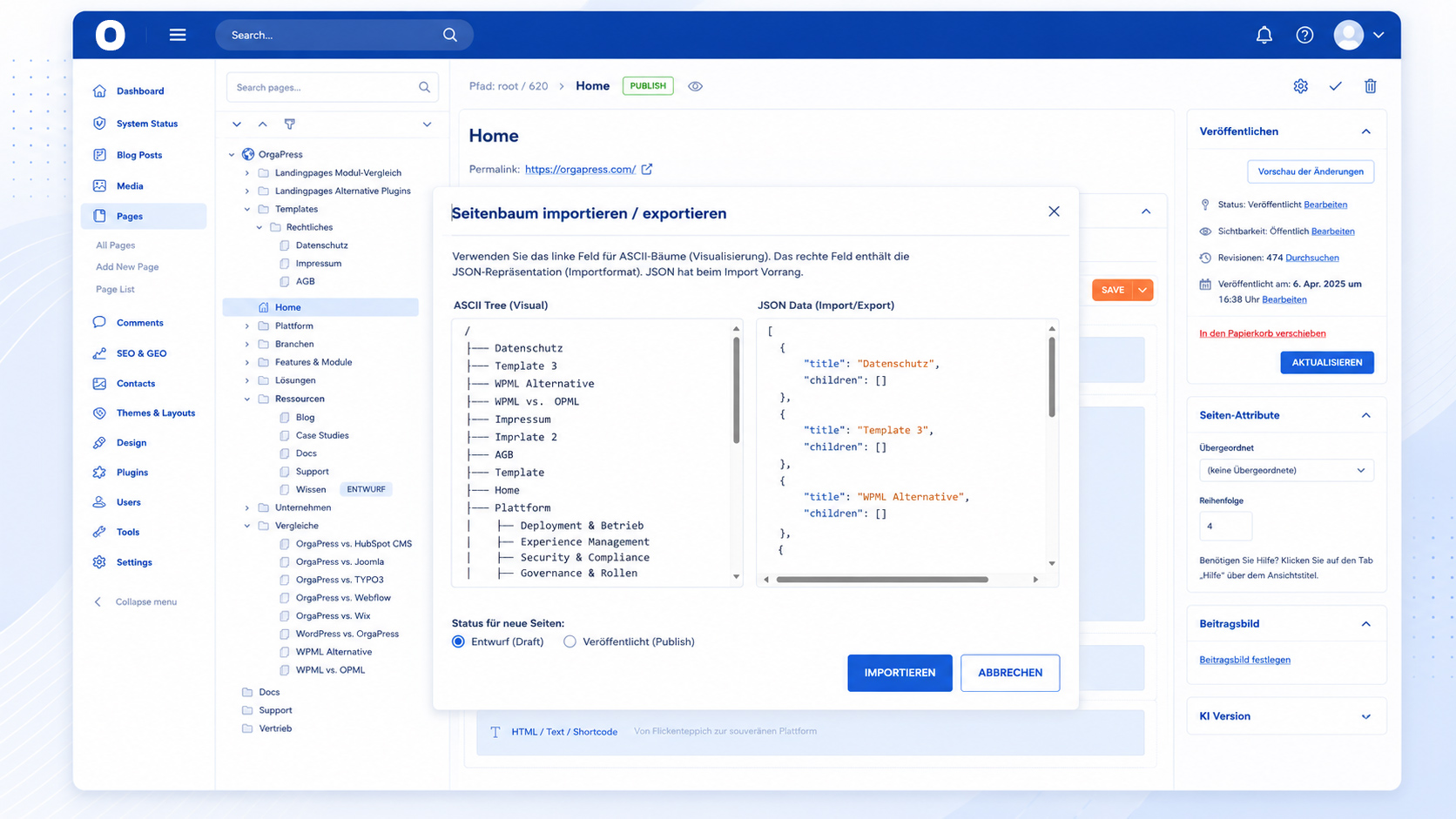 OrgaPress-main-pagetreeview-import-export-schematisiert