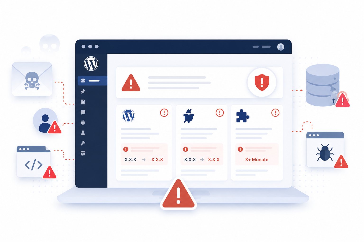 Unsicheres WordPress mit Plugins ohne Support und überfälligem core Update