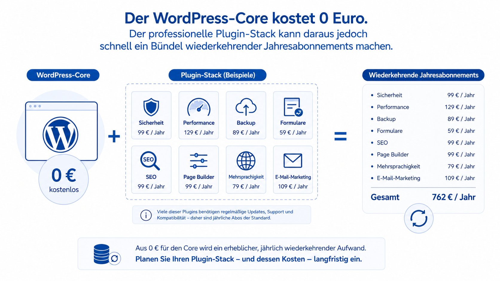 Kosten einer professionellen WordPress Website mit mehreren kostenpflichtigen Plugins